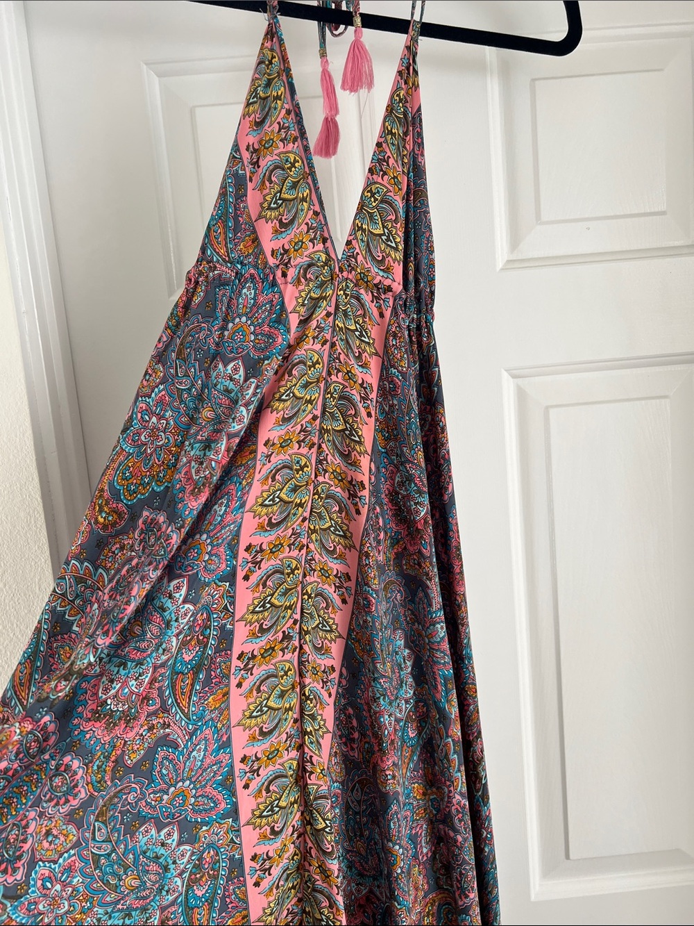 Pink & Teal Paisley Halter Maxi Dress